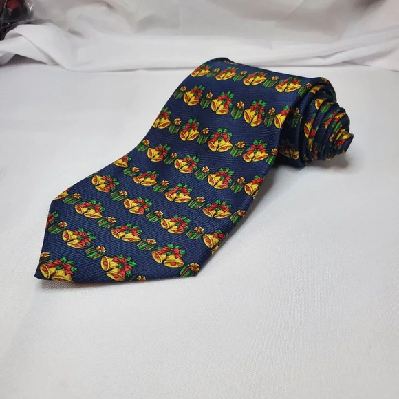 VTG Men's Christmas Necktie Gift & Bell Festive Holiday Patterned Tie Polyester - Picture 2 of 8